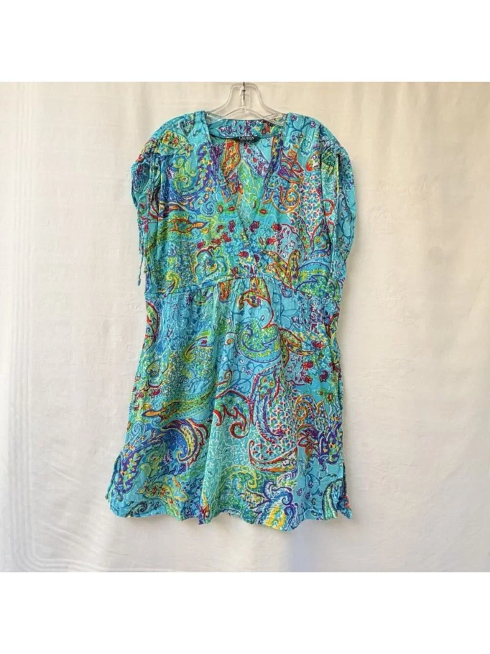 Ralph Lauren Dress Women's Large Beach Swim Cover Colorful Blue Summer Coastal